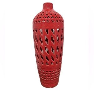 Red decorative ceramic vase, 14" tall